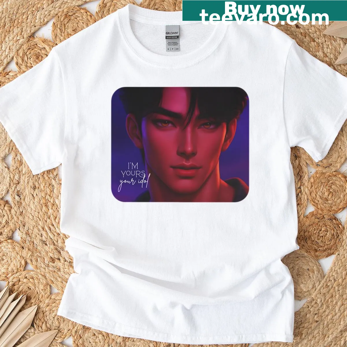 Oversized T-shirt with text expressing fandom for Bb Saja Boys — on a men's t-shirt