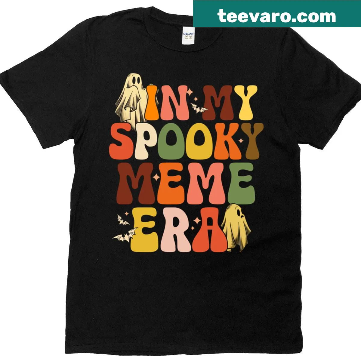 Vintage-style Halloween t-shirt with a cute ghost and fun text. — on a men's t-shirt