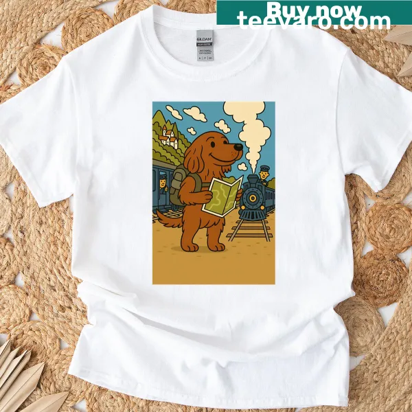 Illustrated Irish Setter enjoying a holiday on a T-shirt design.