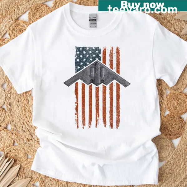 Illustration of B-2 Spirit Bomber on a patriotic T-shirt