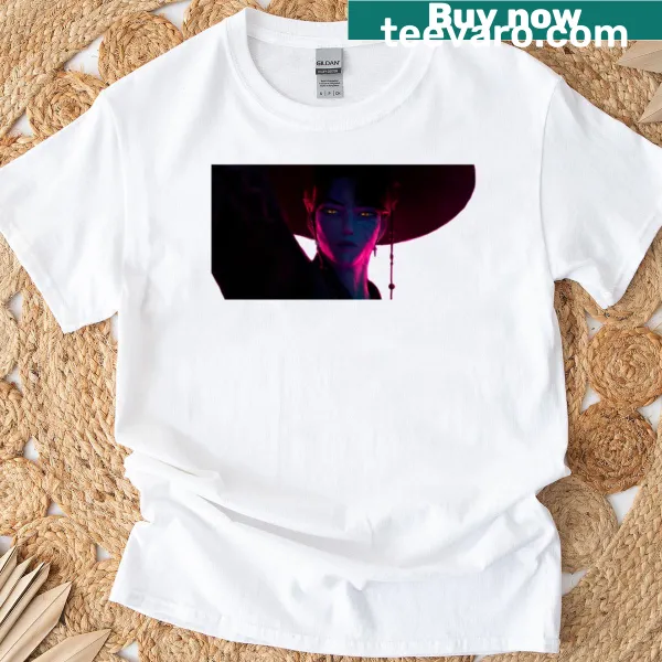 Illustration of Jinu as a demon hunter on a T-shirt