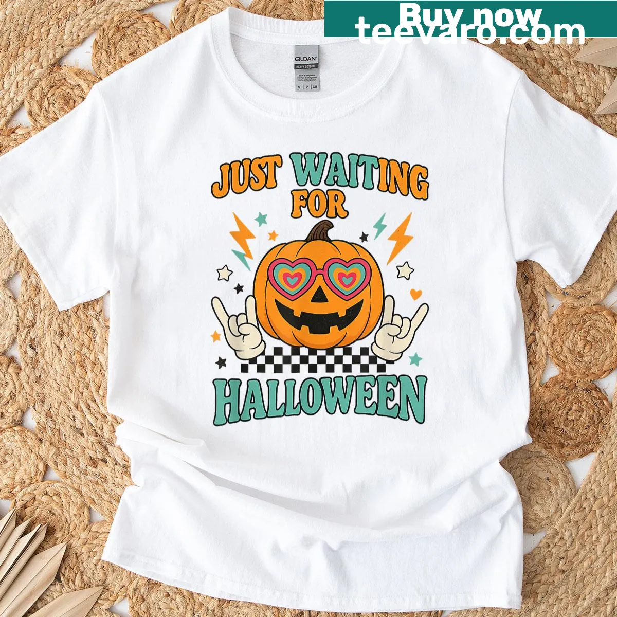 Cheerful pumpkin graphic on a T-shirt for Halloween anticipation — on a men's t-shirt