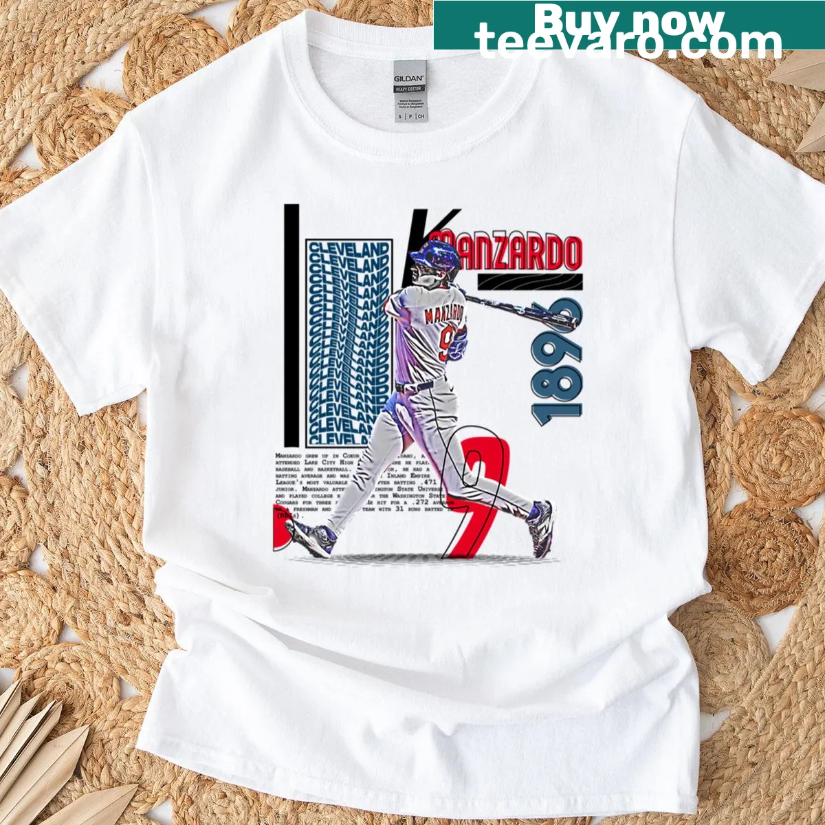 Baseball-themed T-shirt featuring K Manzardo's name and design — on a men's t-shirt