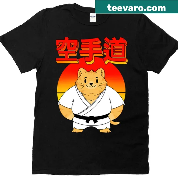 Funny cat in karate pose on t-shirt
