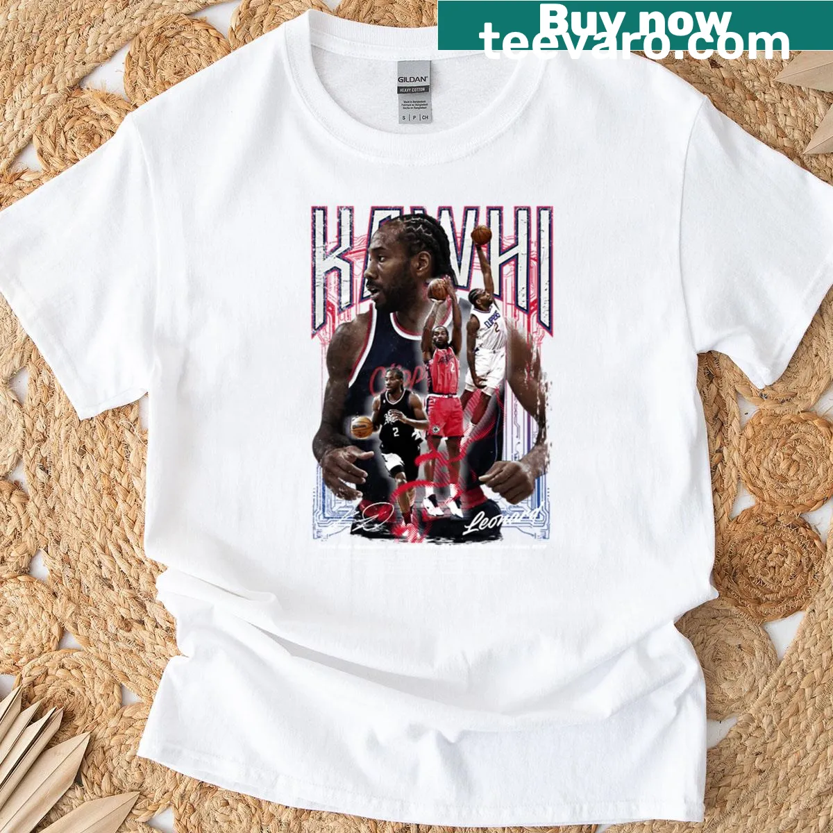 Oversized t-shirt featuring bold text honoring Kawhi Leonard — on a men's t-shirt