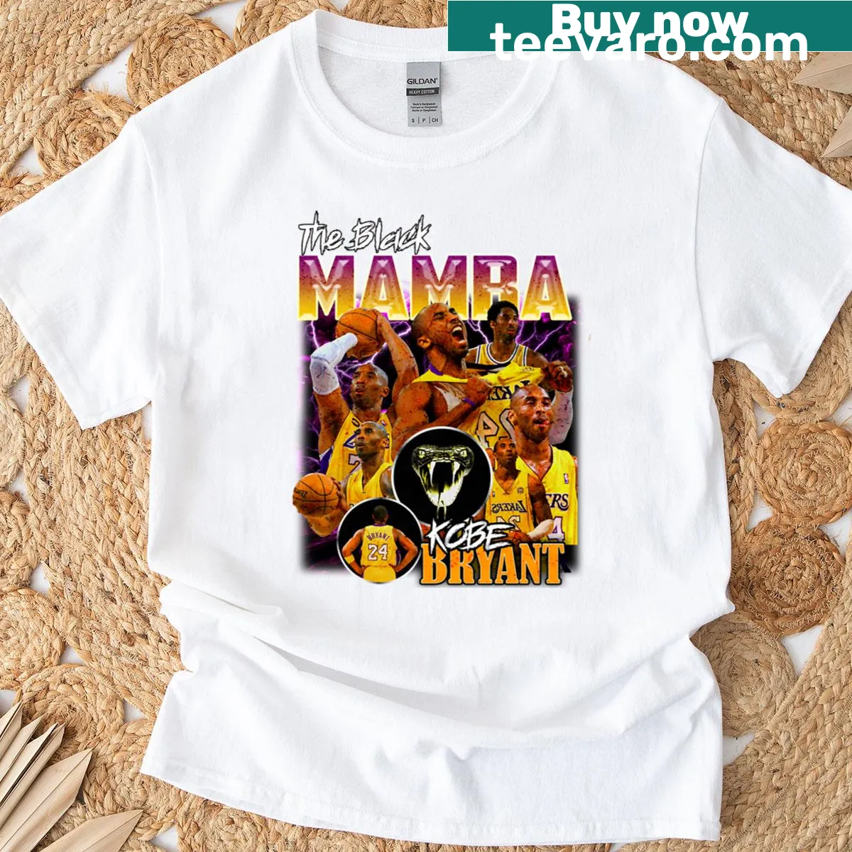 Vintage-style T-shirt honoring Kobe Bryant with graphic design — on a men's t-shirt