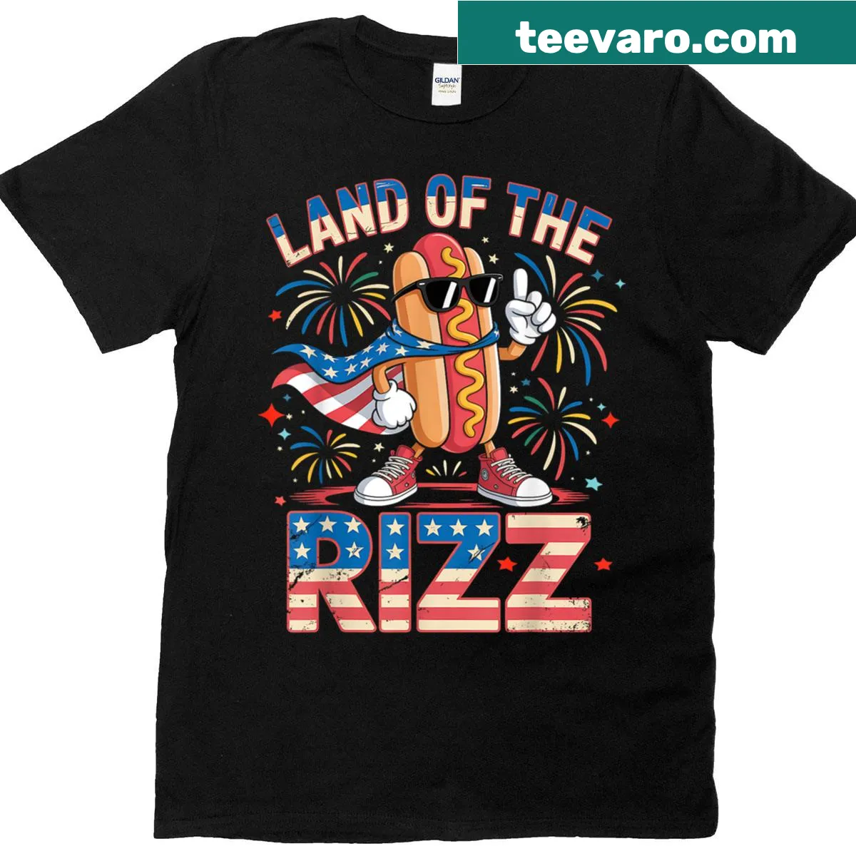 Funny hotdog graphic for 4th of July t-shirt — on a men's t-shirt