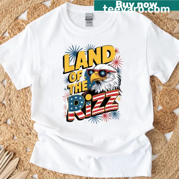 Patriotic American flag T-shirt with Land Of The Rizz text