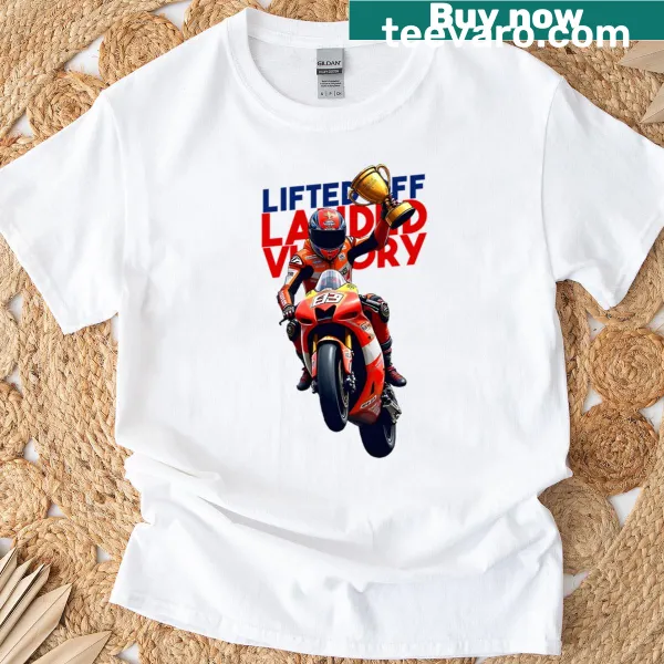 Inspirational t-shirt with the phrase 'Lifted Off, Landed Victory'