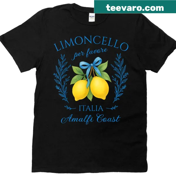 Illustration of lemons with the phrase 'Per Favore' on a summer-themed T-shirt