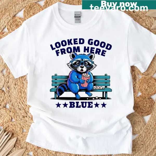 Funny softball t-shirt with 'Looked Good From Here' text