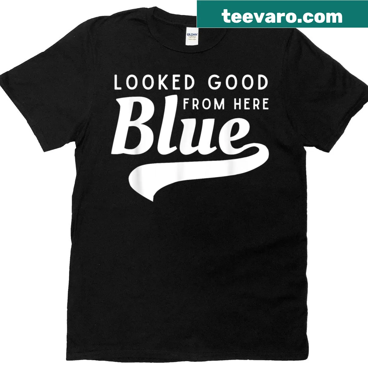 Funny shirt with 'Looked Good From Here' for softball fans — on a men's t-shirt