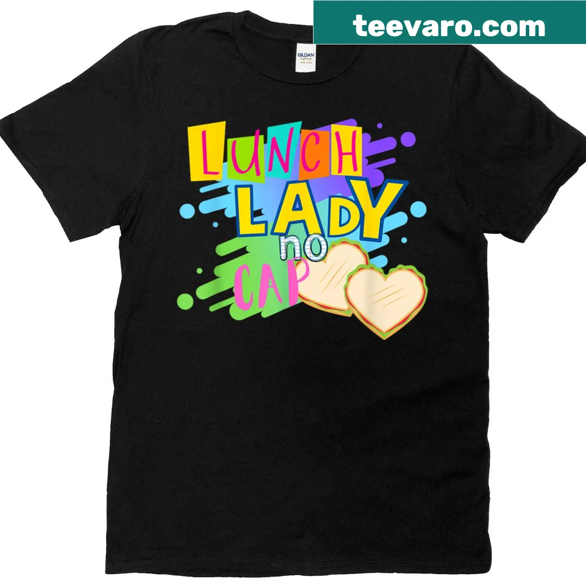 Funny t-shirt with 'Lunch Lady No Cap' text — on a men's t-shirt