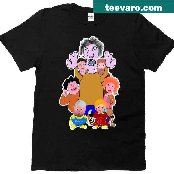 Cartoon monster graphic T-shirt with friends