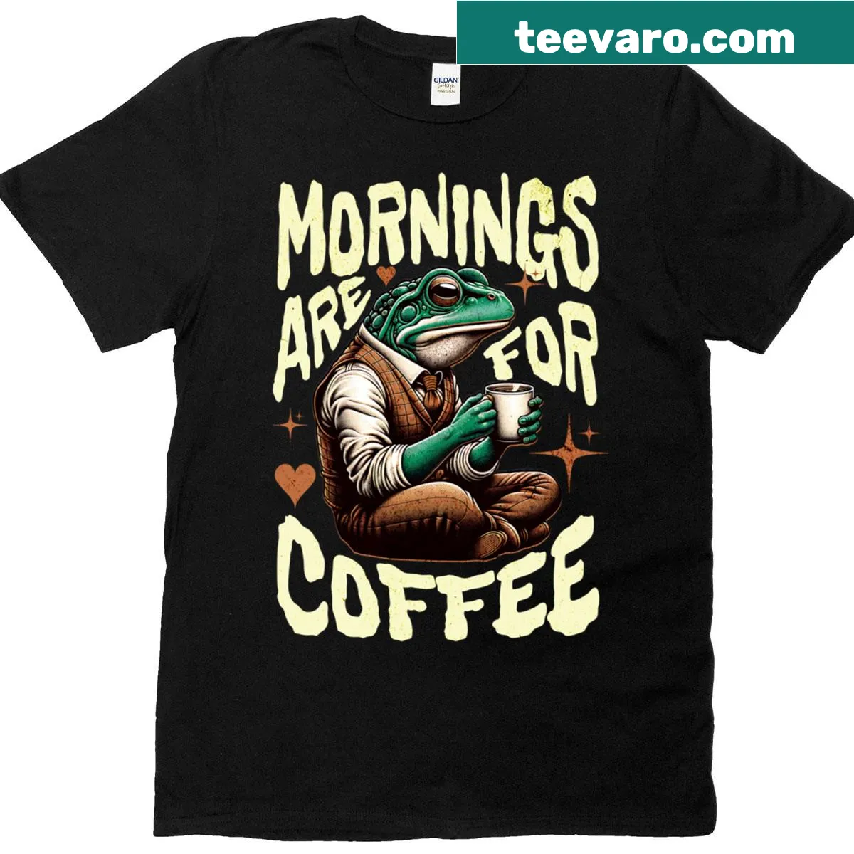 Cute frog design t-shirt for coffee lovers — on a men's t-shirt