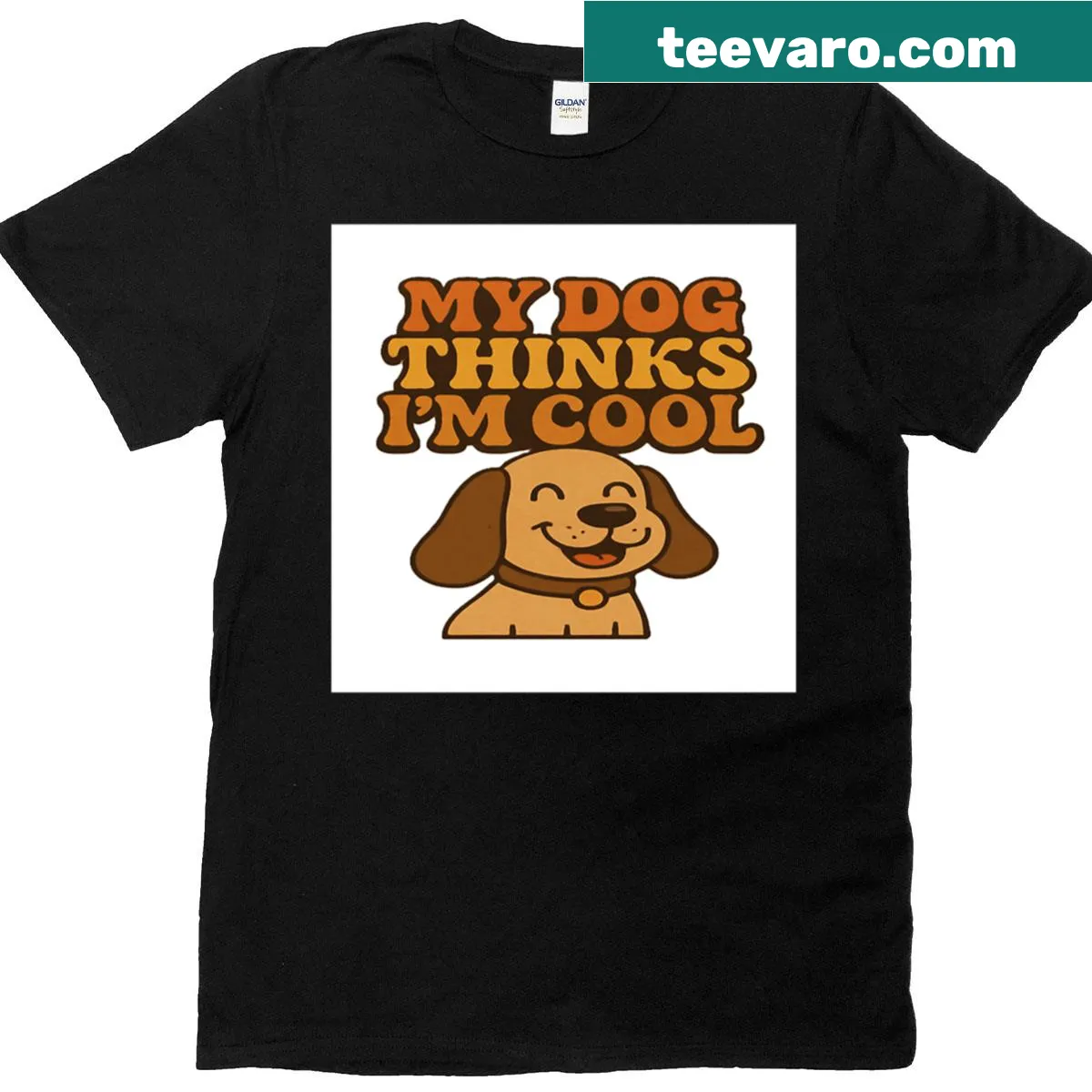 T-shirt featuring the text 'My Dog Thinks I'm Cool' in a playful design — on a men's t-shirt