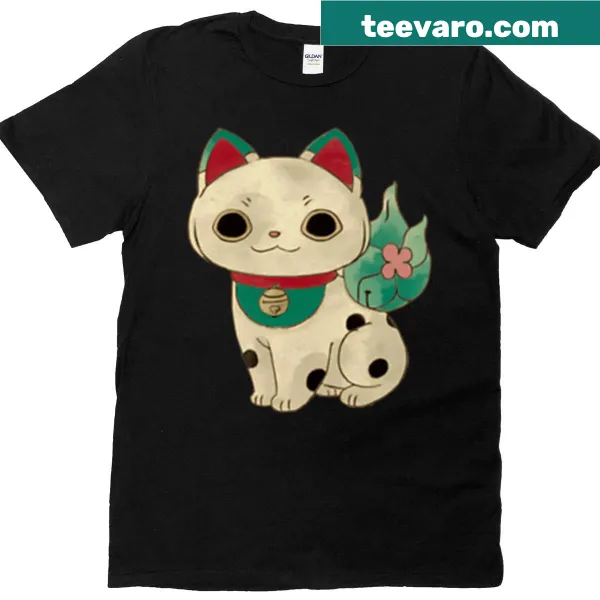 Boxy t-shirt with a mystical spotted cat and leafy tail illustration