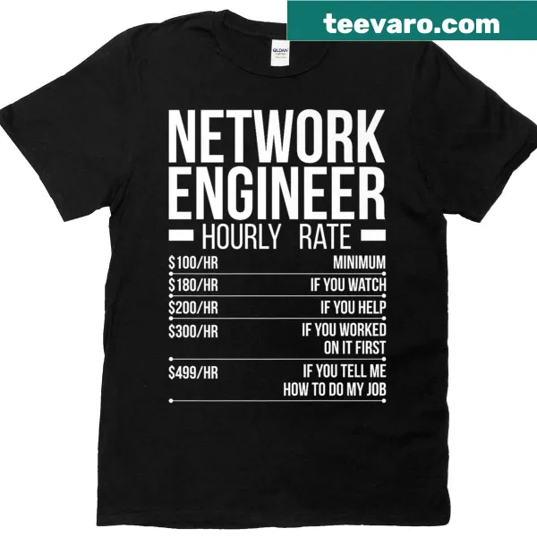 Premium T-shirt featuring humorous network engineer hourly rate text