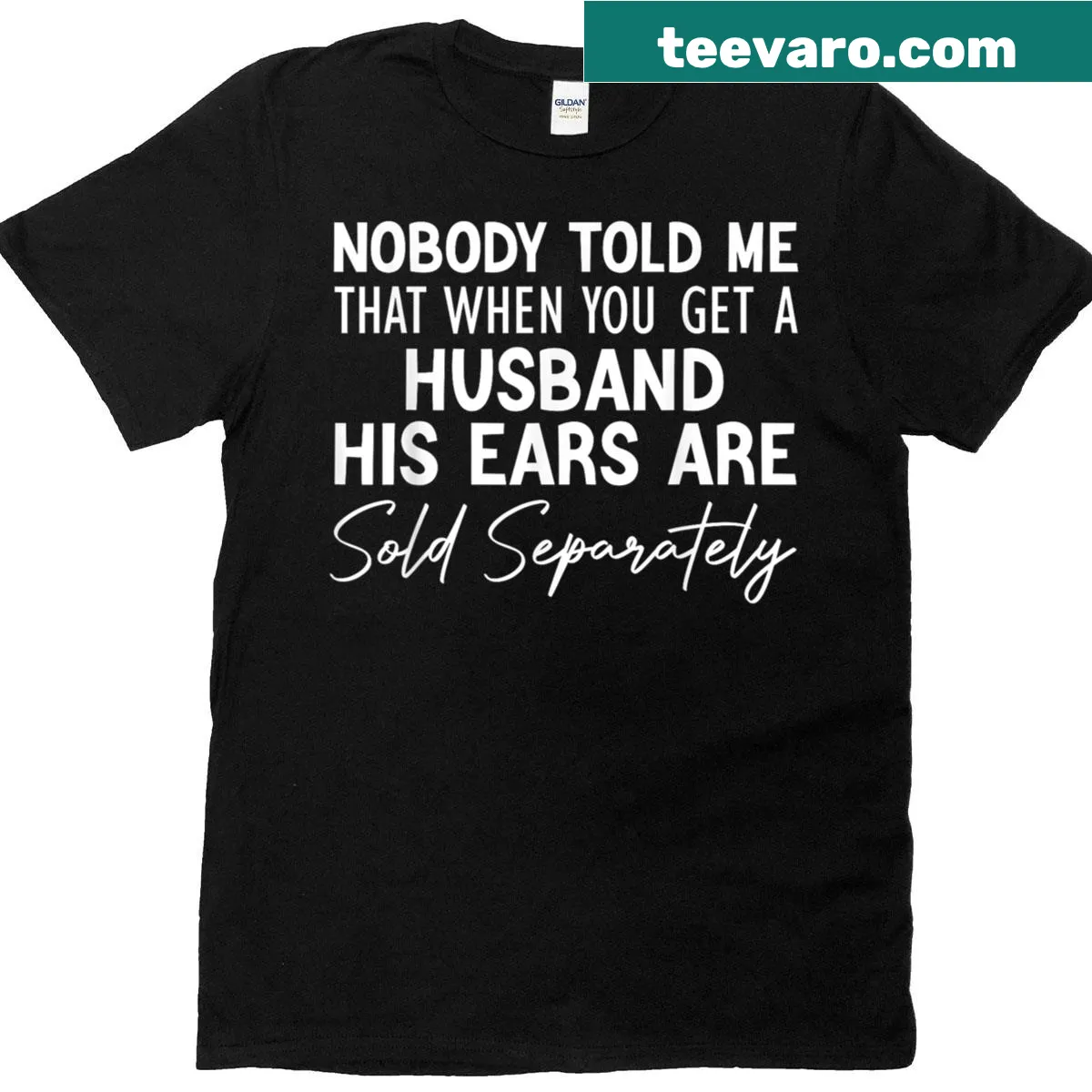 T-shirt with a humorous phrase about marriage and husbands — on a men's t-shirt