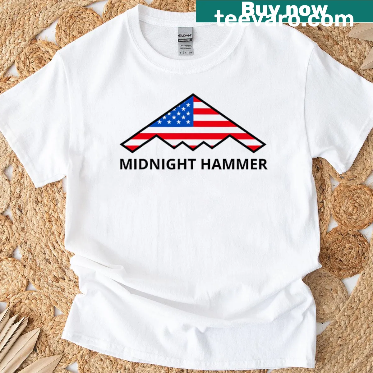 B-2 jet illustration with USA flag on a t-shirt — on a men's t-shirt