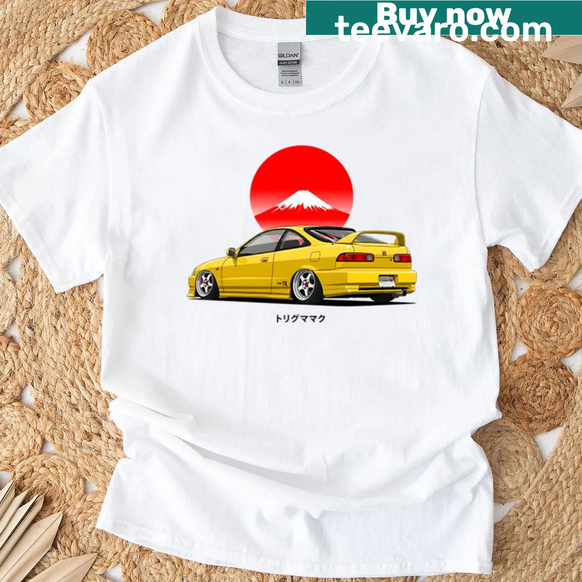 Illustrated Phoenix Yellow DC2 Integra Type R t-shirt — on a men's t-shirt