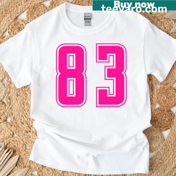 T-shirt featuring the number 83 in bold pink for junior sports.