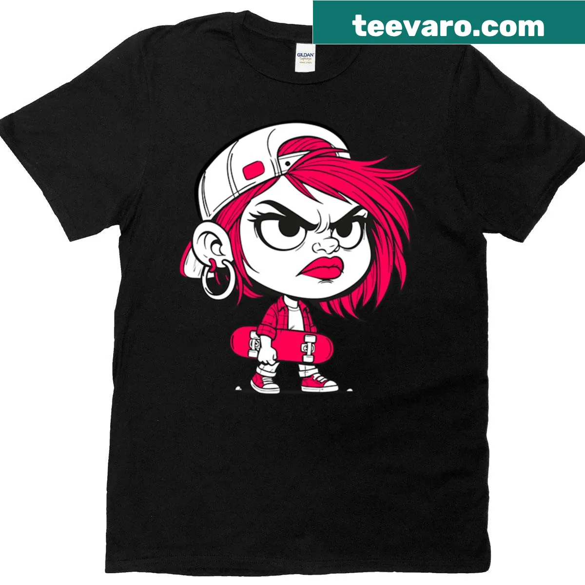 Empowering T-shirt featuring a female skateboarder and 'Pink Power' text — on a men's t-shirt
