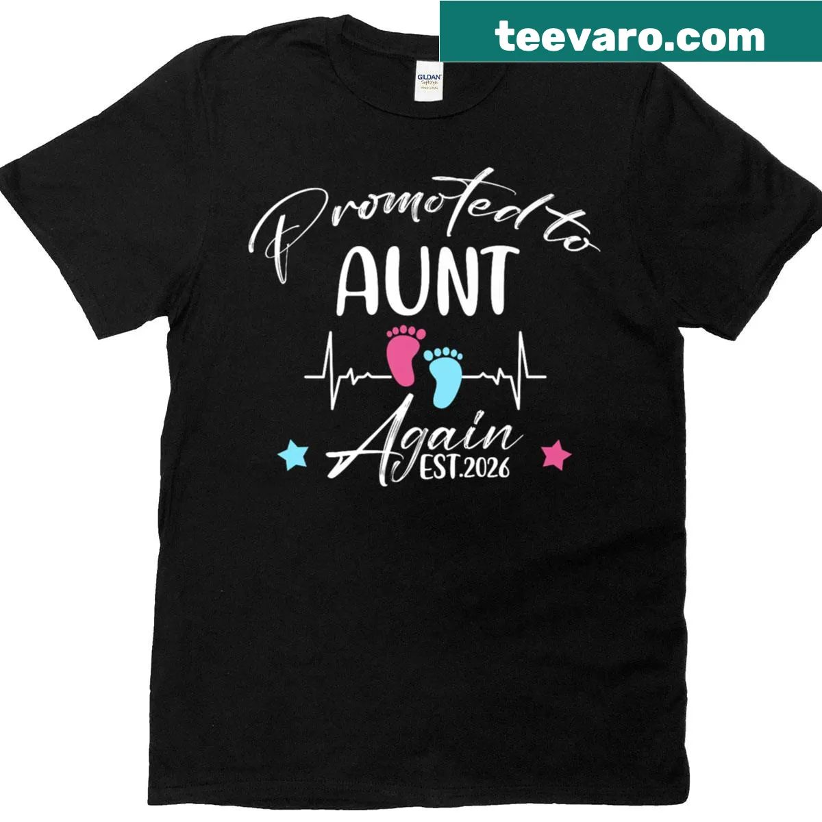 Funny T-shirt with heartbeat graphic for aunts, announcing promotion — on a men's t-shirt