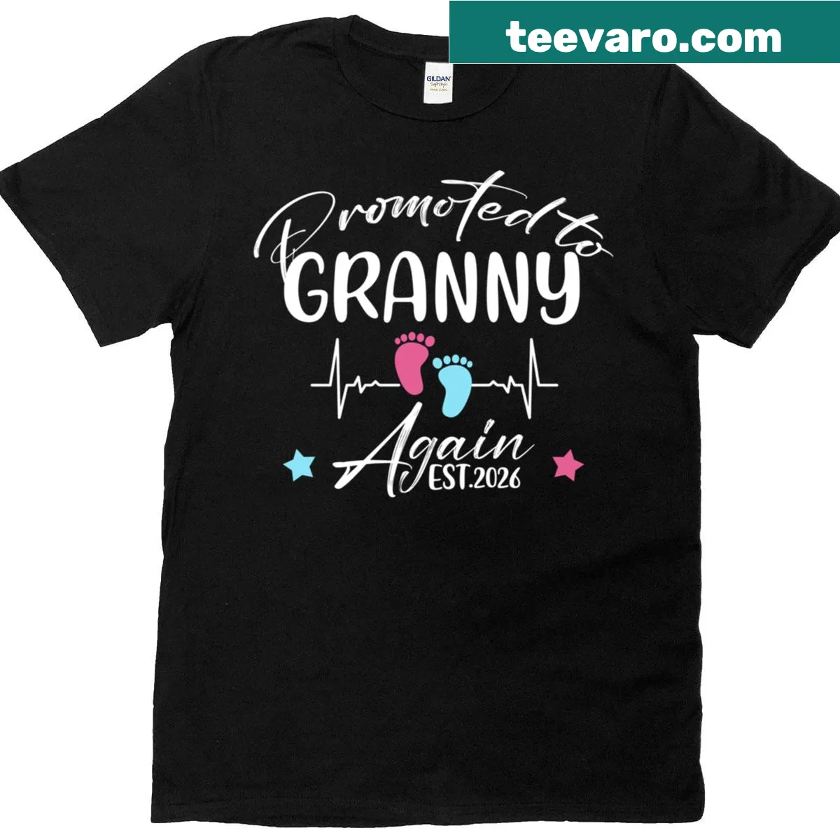 T-shirt celebrating grandmotherhood with heartbeat graphic and text — on a men's t-shirt
