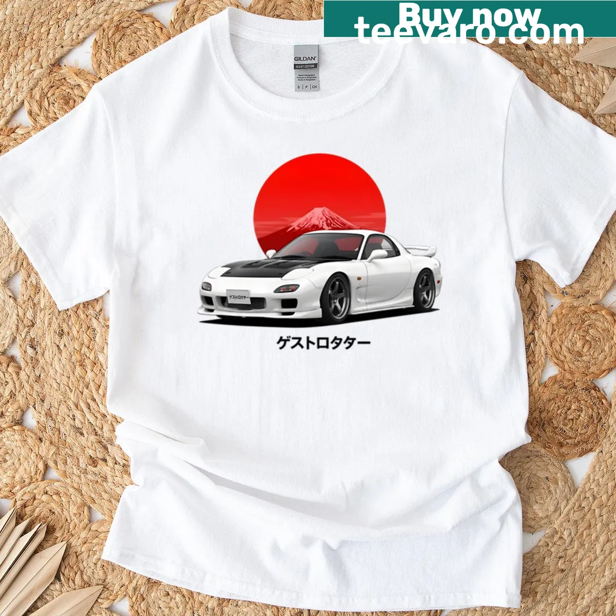 Illustrated Pure White RX-7 FD3S t-shirt — on a men's t-shirt