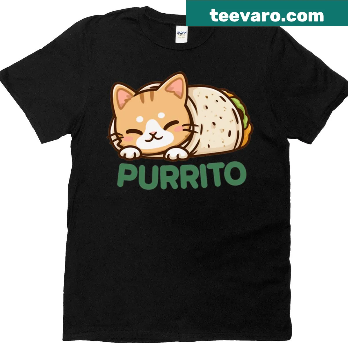 Cartoon cat wrapped like a burrito on a cute t-shirt — on a men's t-shirt