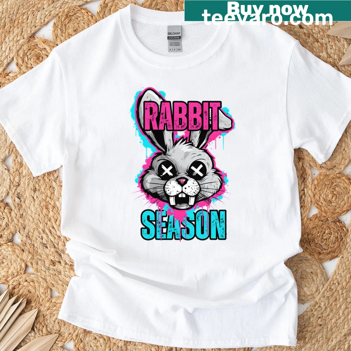 Playful rabbit design on a fun seasonal T-shirt — on a men's t-shirt