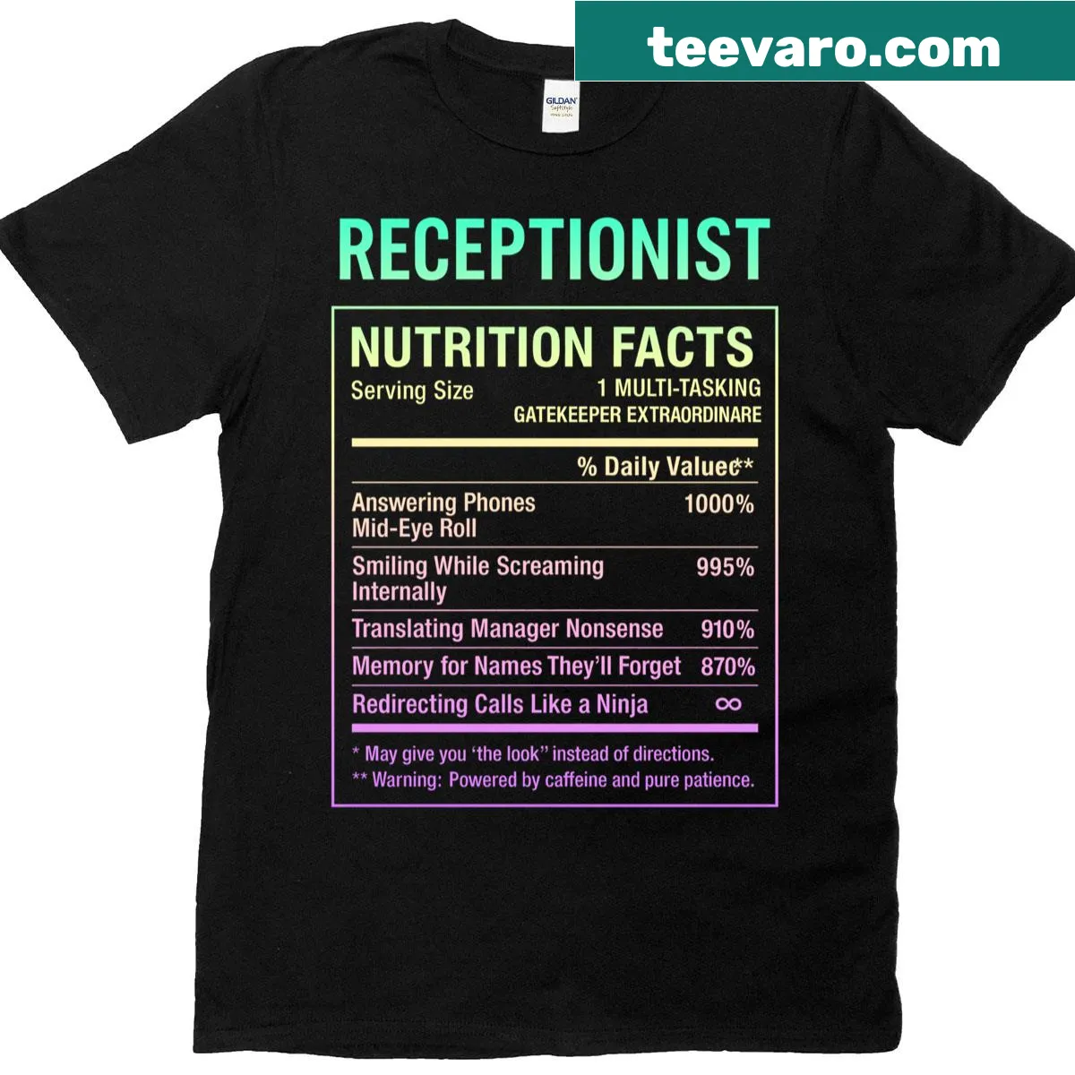 Funny receptionist t-shirt with humorous phrases — on a men's t-shirt