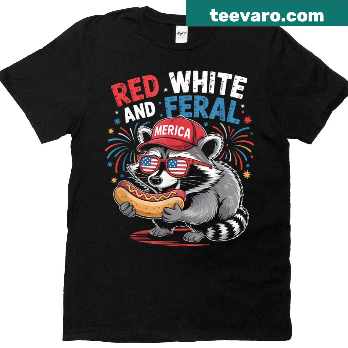 Funny raccoon graphic t-shirt celebrating the 4th of July — on a men's t-shirt