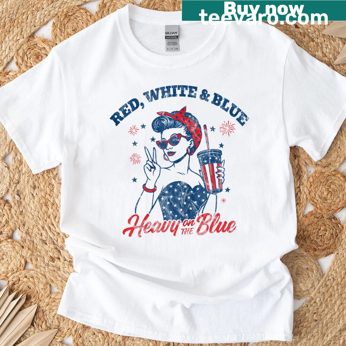 Typographic 4th of July T-shirt with liberal feminist message — on a men's t-shirt