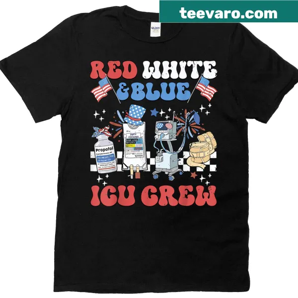 ICU Crew American Nurse t-shirt featuring July 4th theme