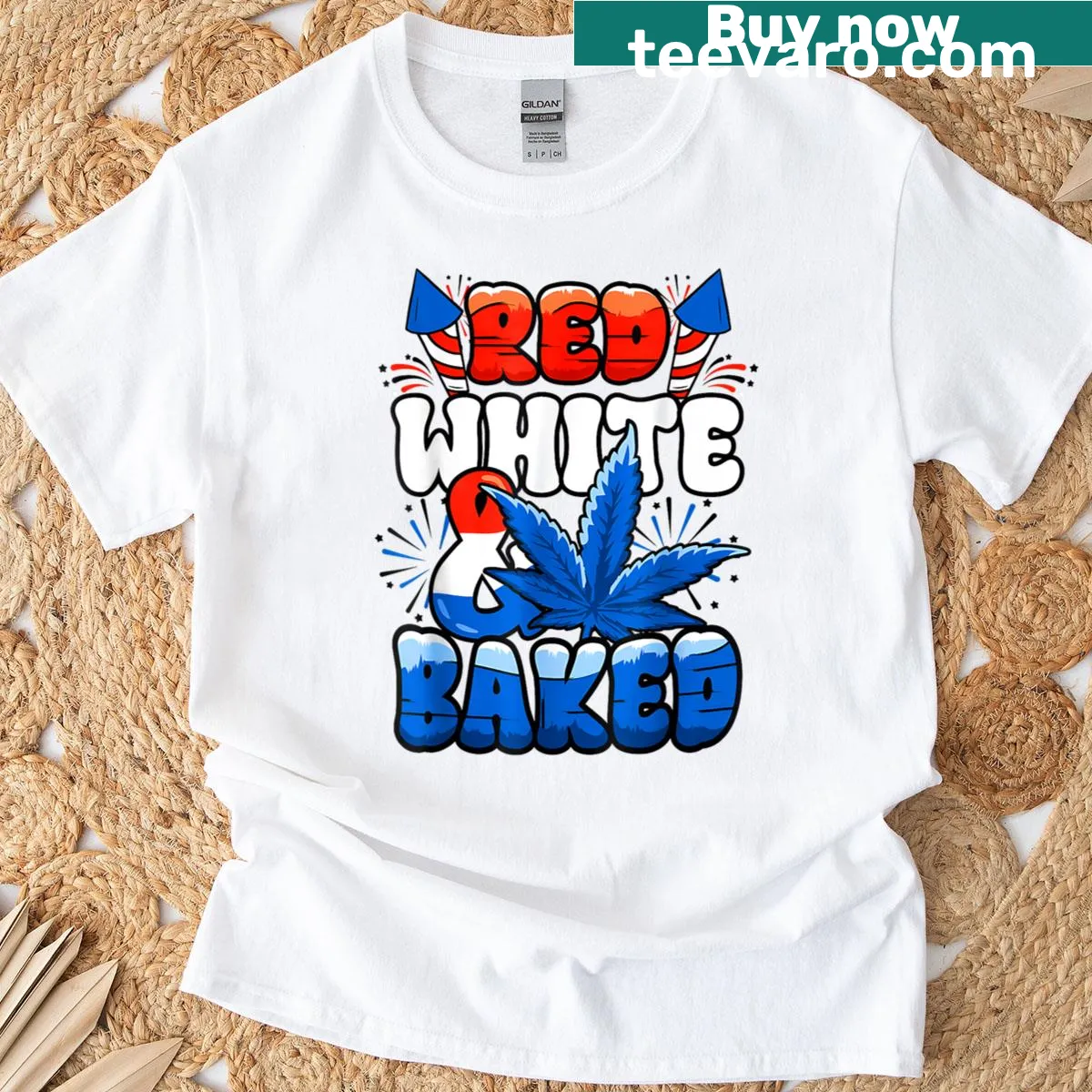 Funny baked marijuana themed T-shirt perfect for July 4th celebrations — on a men's t-shirt