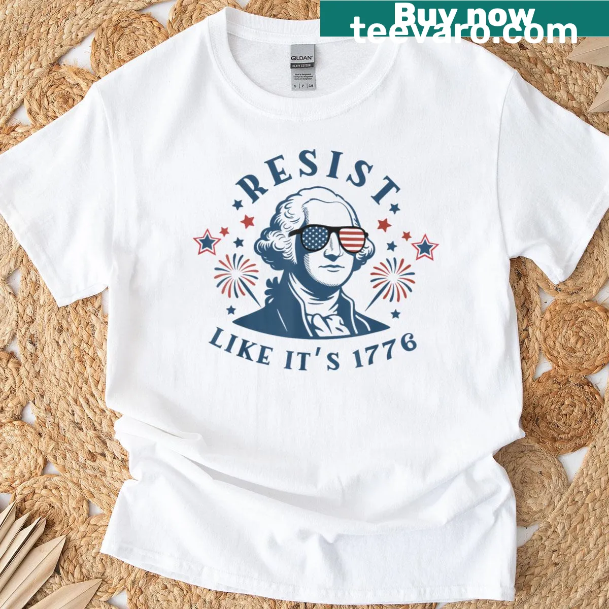 Patriotic T-shirt with revolutionary message for 4th of July — on a men's t-shirt