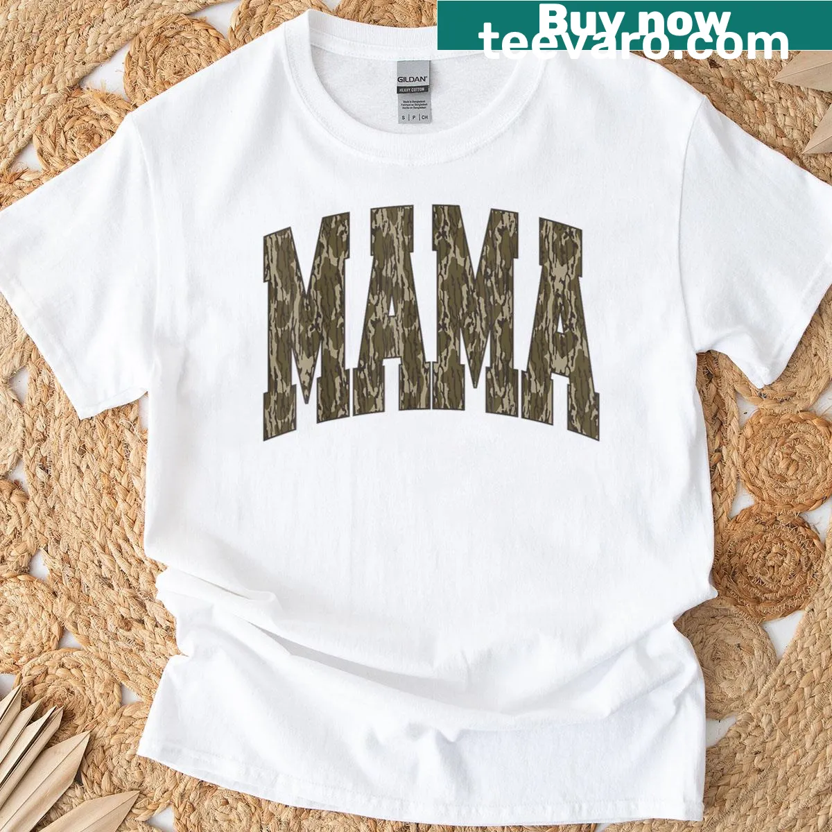 Retro camo t-shirt for hunting moms with bottomland design — on a men's t-shirt