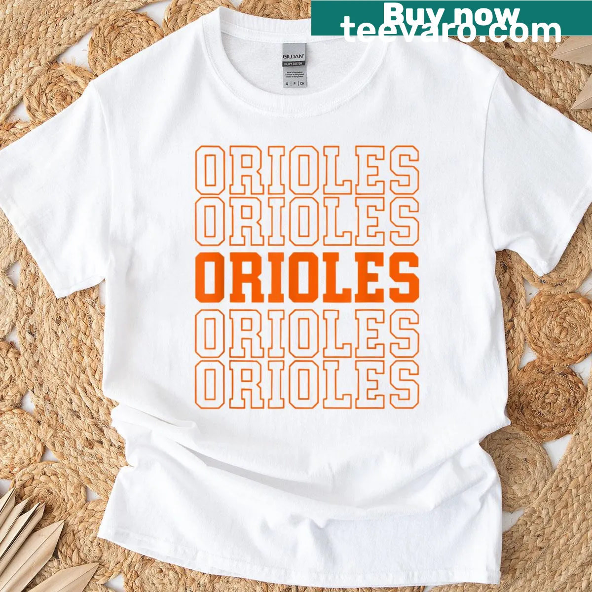 Typography Orioles t-shirt showcasing team name — on a men's t-shirt
