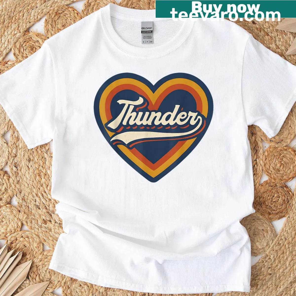 Vintage heart-themed t-shirt with the word Thunder — on a men's t-shirt