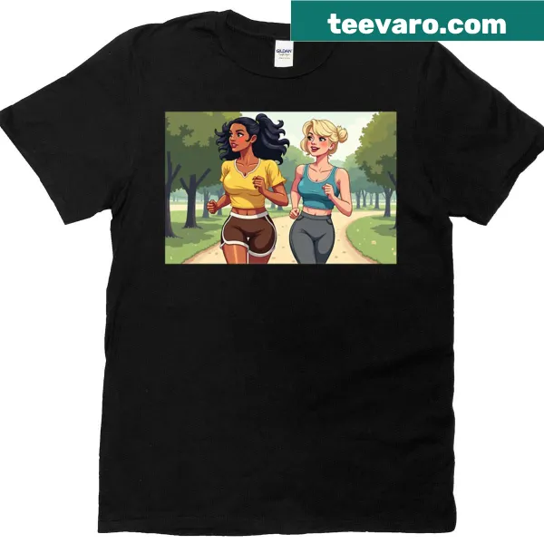 Illustration of runners in a calm park on t-shirt