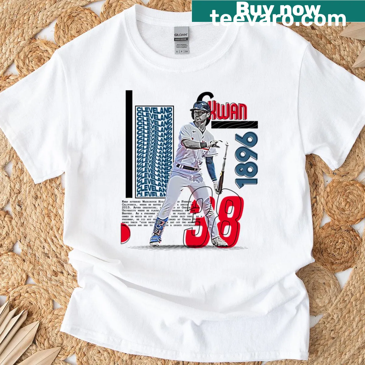 Illustrative T-shirt featuring a baseball player in action — on a men's t-shirt