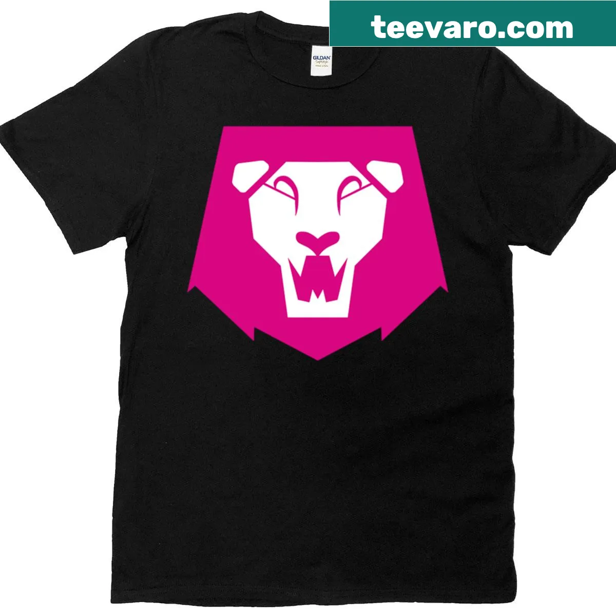Oversized T-shirt featuring Saja Boys lion logo. — on a men's t-shirt