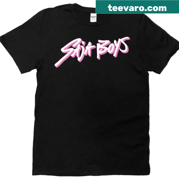 Oversized T-shirt with Saja Boys logo sticker and pink shadow