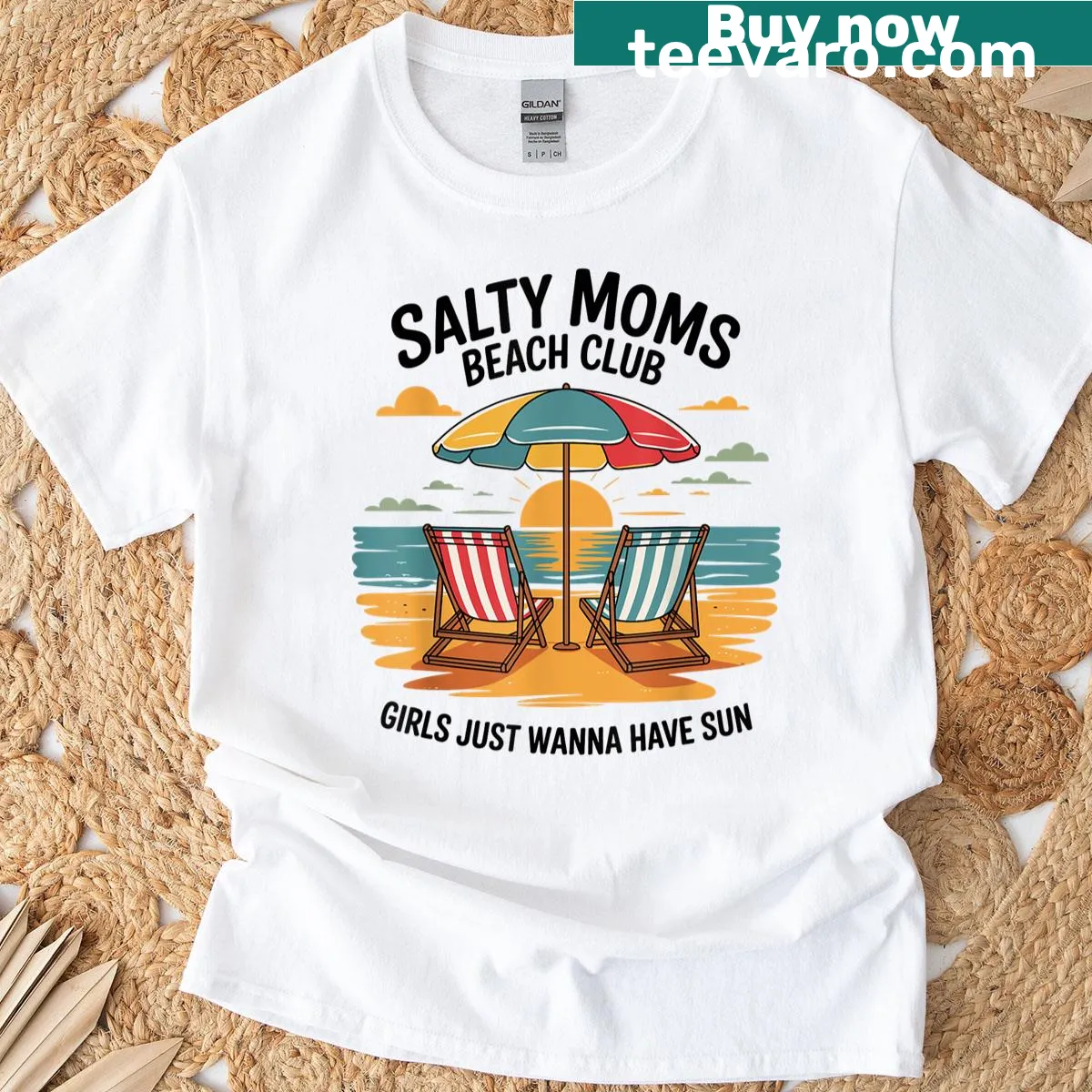 Retro style t-shirt for moms with a funny beach club slogan — on a men's t-shirt