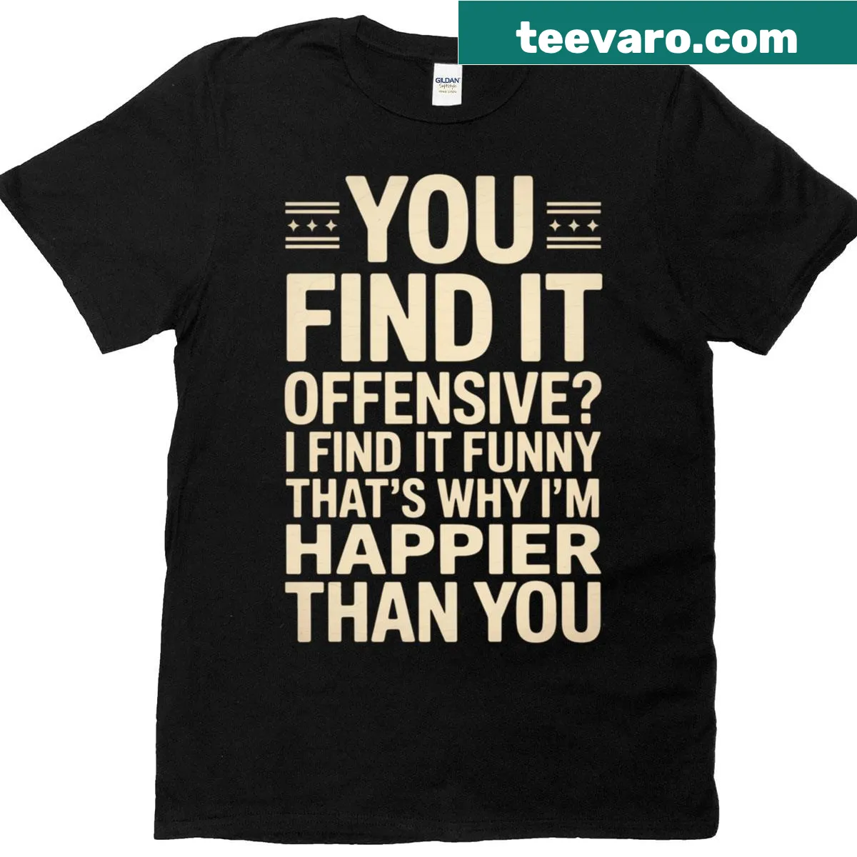 Sarcastic typography t-shirt with the phrase about offensiveness and laughter — on a men's t-shirt