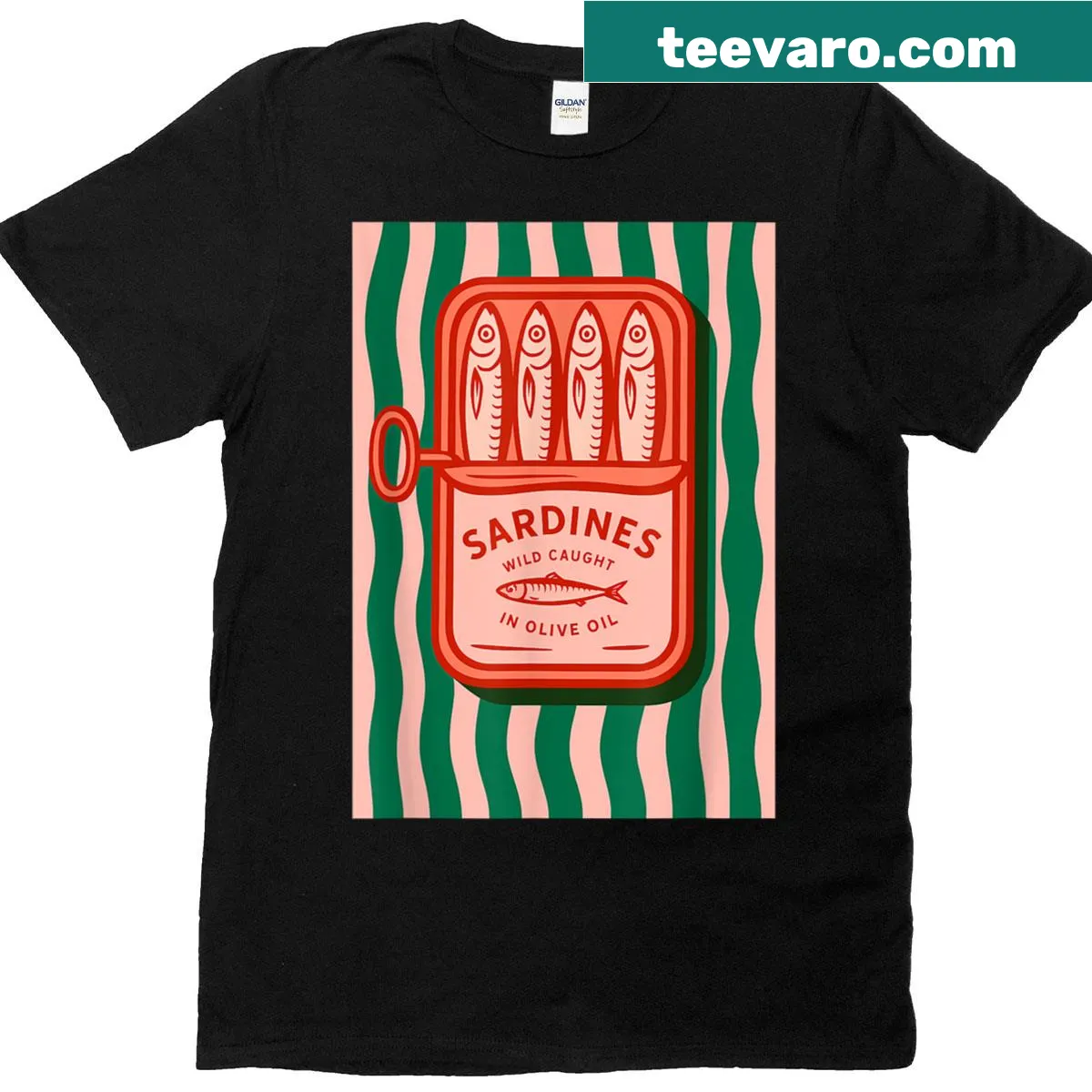 Retro sardines graphic T-shirt for summer wear — on a men's t-shirt