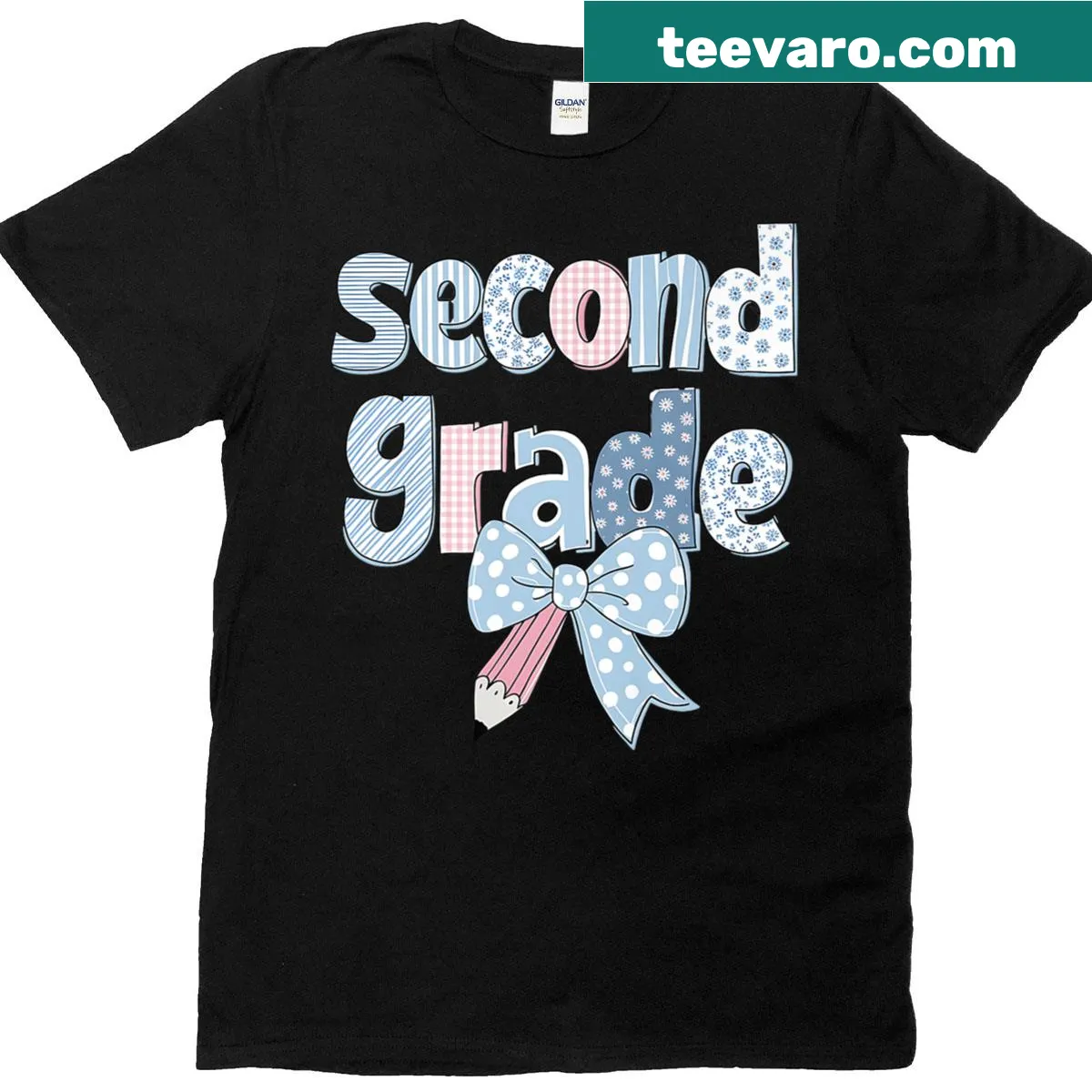 Illustration of a bow pencil on a teacher's t-shirt for back-to-school — on a men's t-shirt