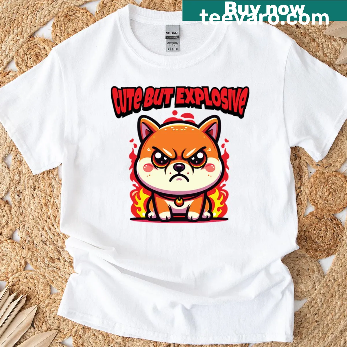 Cartoon T-shirt featuring a Shiba Inu in a playful design — on a men's t-shirt